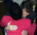Senate Majority Leader Tom Daschle, D-S.D., right., hugs Rep. Sheila Jackson Lee, D-Texas, at the U.S. Capitol Tuesday night, Sept. 11, 2001. The Congressional leadership held a press conference and prayer ceremony on the steps of the Capitol.  (AP Photo/Joe Marquette)